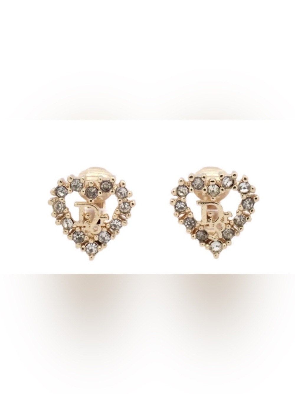 Gold Crystal Heart Stud Earrings